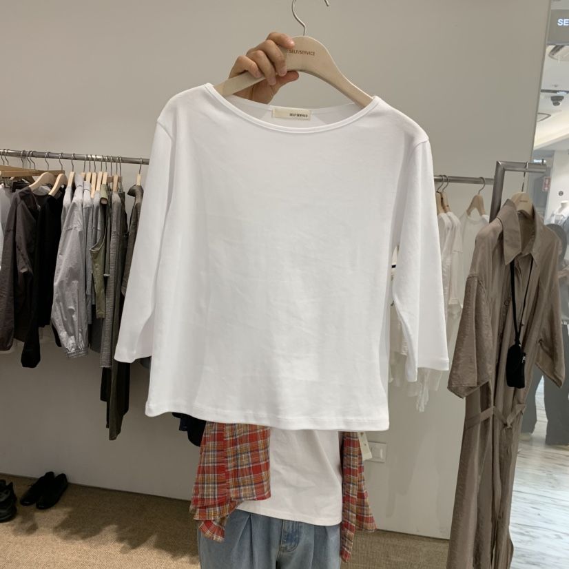 SELF SERVICE韓國代購女裝新款26春夏職業時尚長袖T恤船領SELF SERVICE長袖T恤