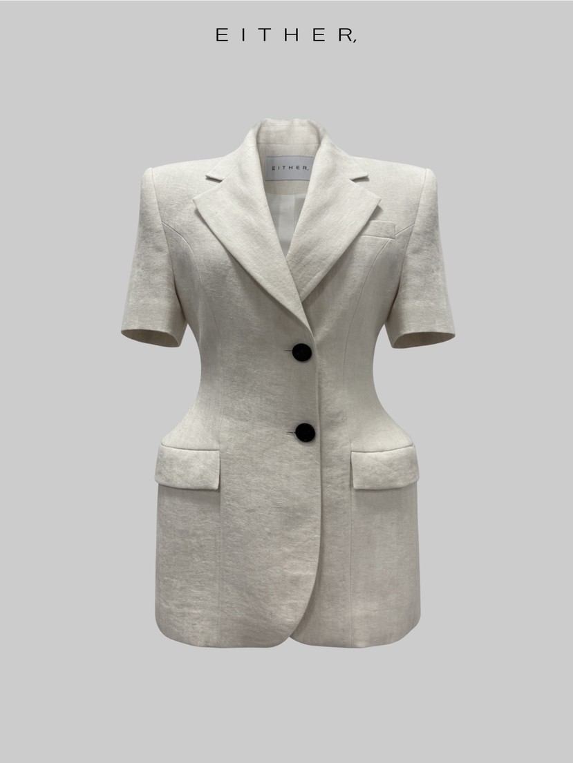 EITHER韓國直郵女裝新款職業休閑人氣時尚夾克人字紋亞麻EITHER夾克