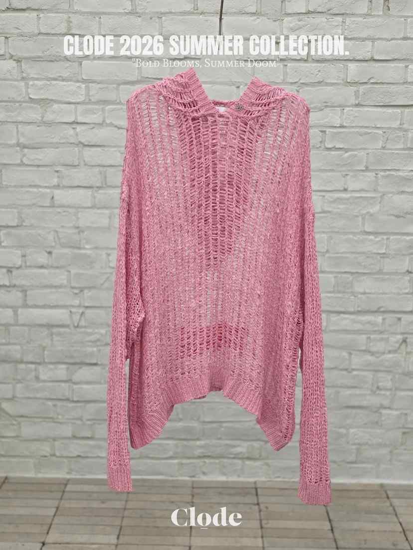 CLODE韓國東大門直郵女裝新款熱賣休閑推薦針織衫網狀兜帽CLODE針織衫