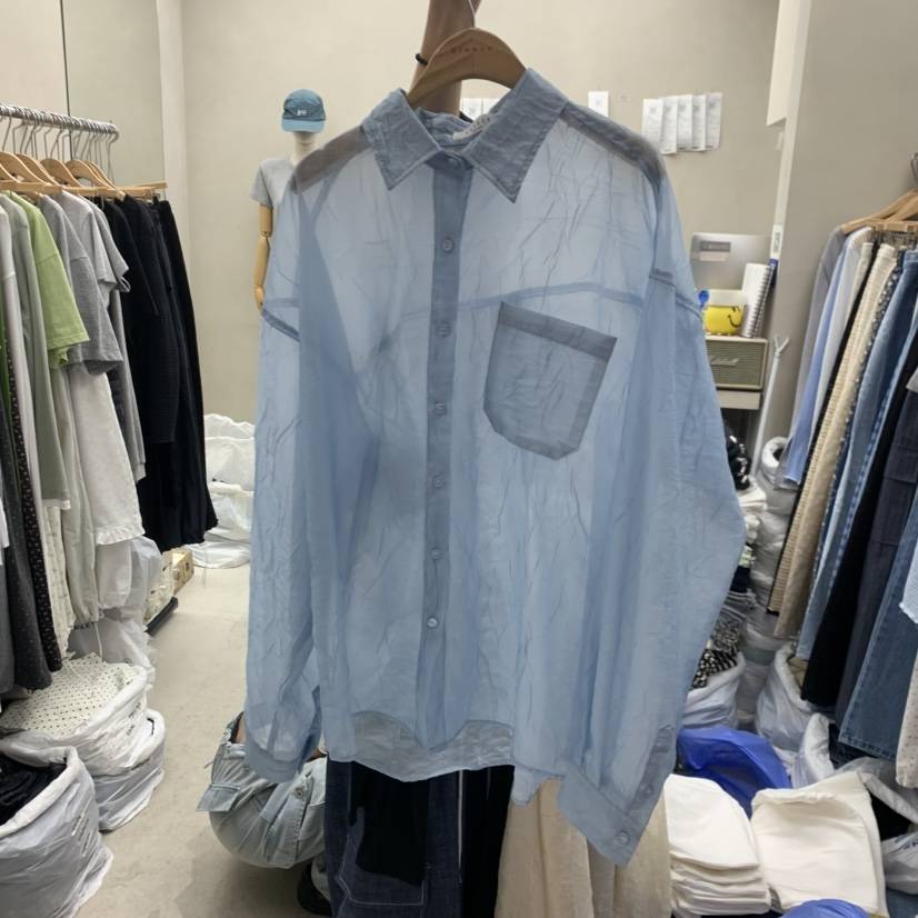 BREEZE韓國直郵實拍女士新品時尚休閑26春夏襯衫蕾絲衫透明BREEZE襯衫/蕾絲衫