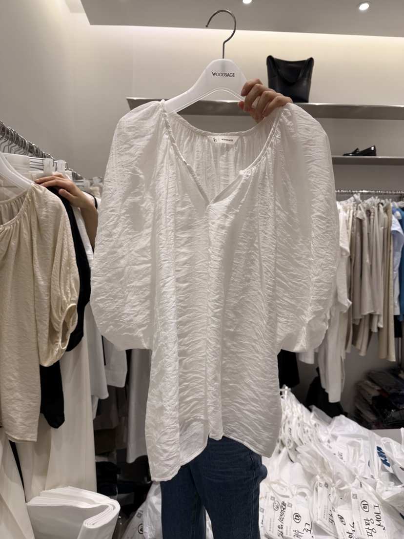 WOOD SAGE韓國東大門直郵女士新款休閑襯衫蕾絲衫褶皺雙面WOOD SAGE襯衫/蕾絲衫
