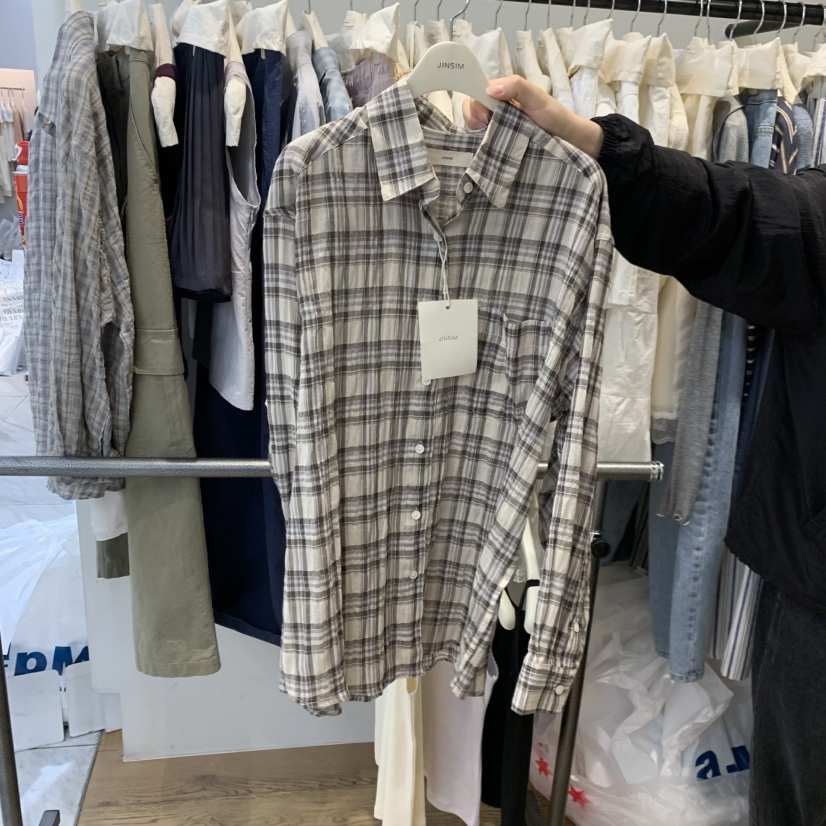 JINSIM韓國代購女裝新款26春夏時尚熱賣推薦襯衫蕾絲衫格子JINSIM襯衫/蕾絲衫