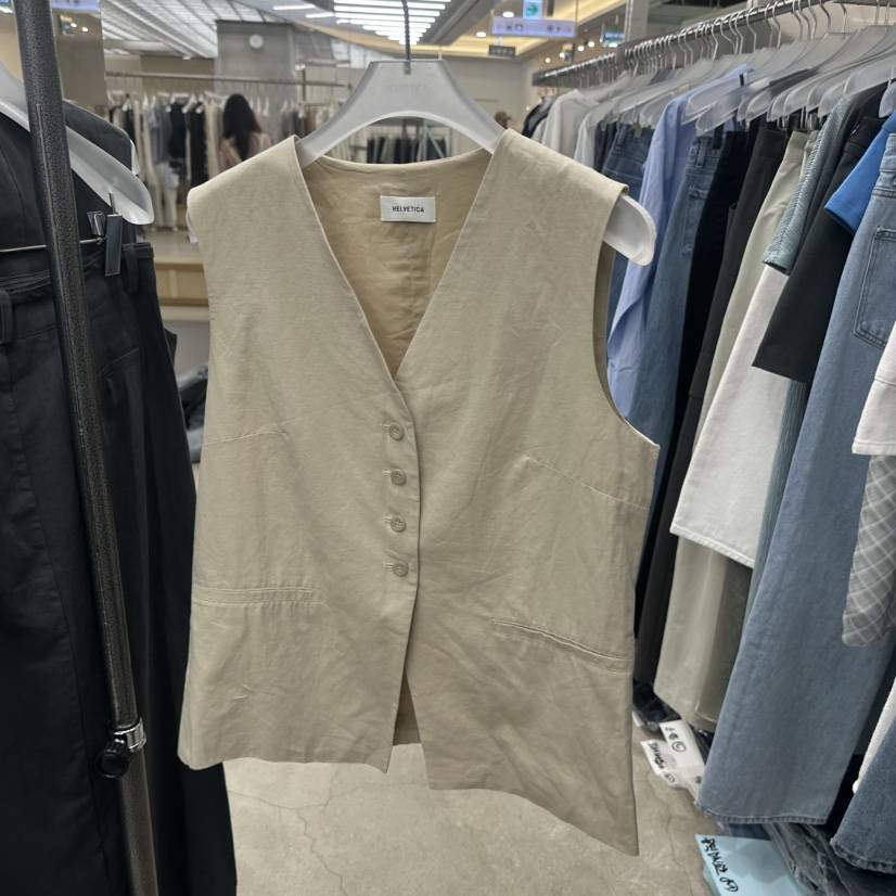 HELVETICA韓國東大門直郵女裝新款人氣職業馬甲V領亞麻紐扣HELVETICA馬甲