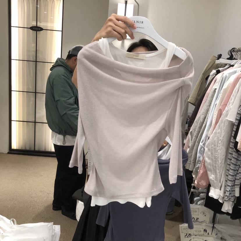 VENIR-a韓國直郵實拍女士新品人氣26春夏休閑時尚T恤假兩件VENIR-aT恤