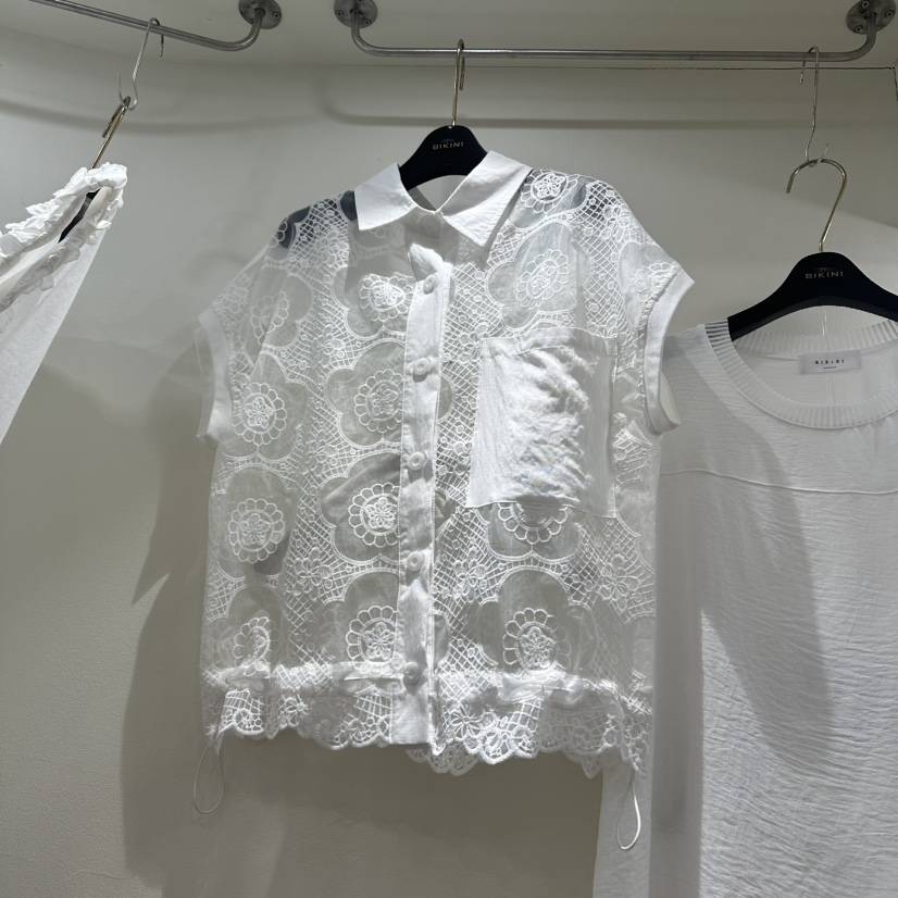 BIKINI韓國直郵實拍女裝新品26春夏熱賣職業襯衫蕾絲衫系帶BIKINI襯衫/蕾絲衫