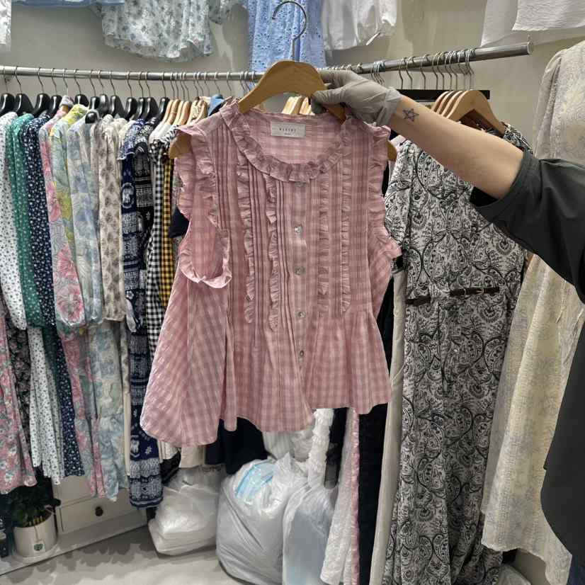 BIKINI韓國東大門代購女裝新款熱賣時尚推薦襯衫蕾絲衫格子BIKINI襯衫/蕾絲衫