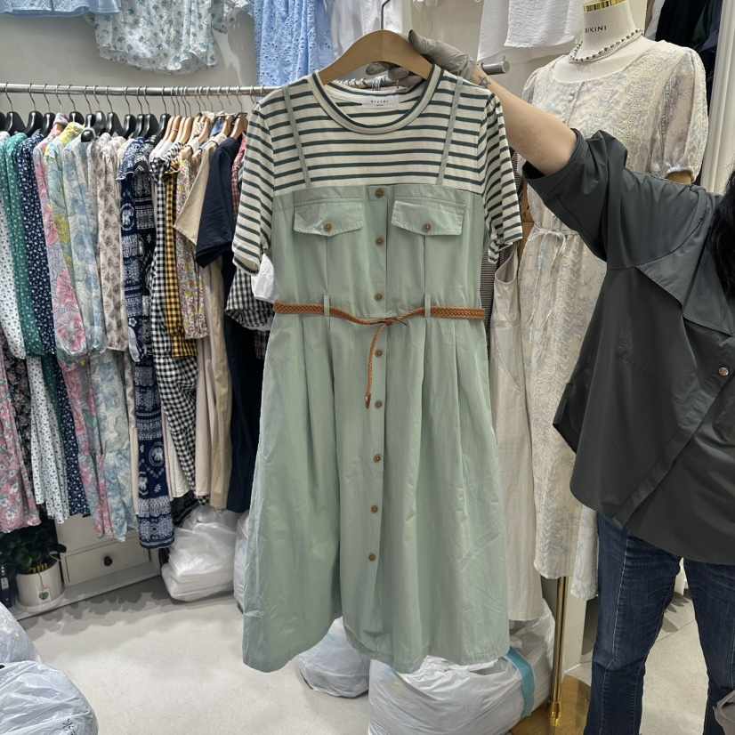 BIKINI韓國直郵女士新款休閑人氣推薦26春夏連衣裙假兩件BIKINI連衣裙