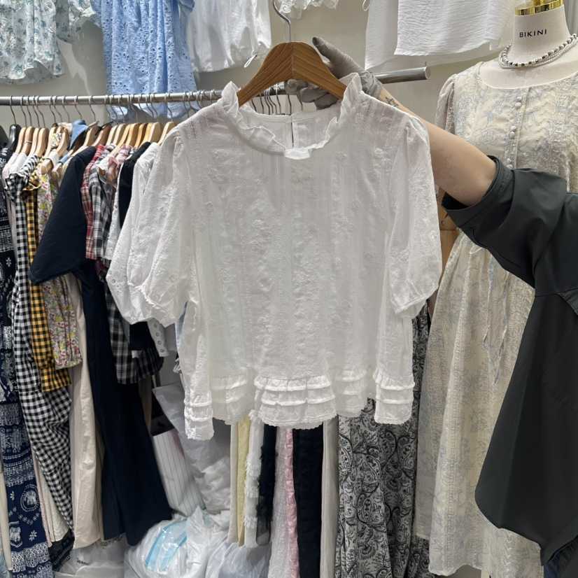 BIKINI韓國東大門直郵女裝新款休閑時尚推薦襯衫蕾絲衫刺繡BIKINI襯衫/蕾絲衫