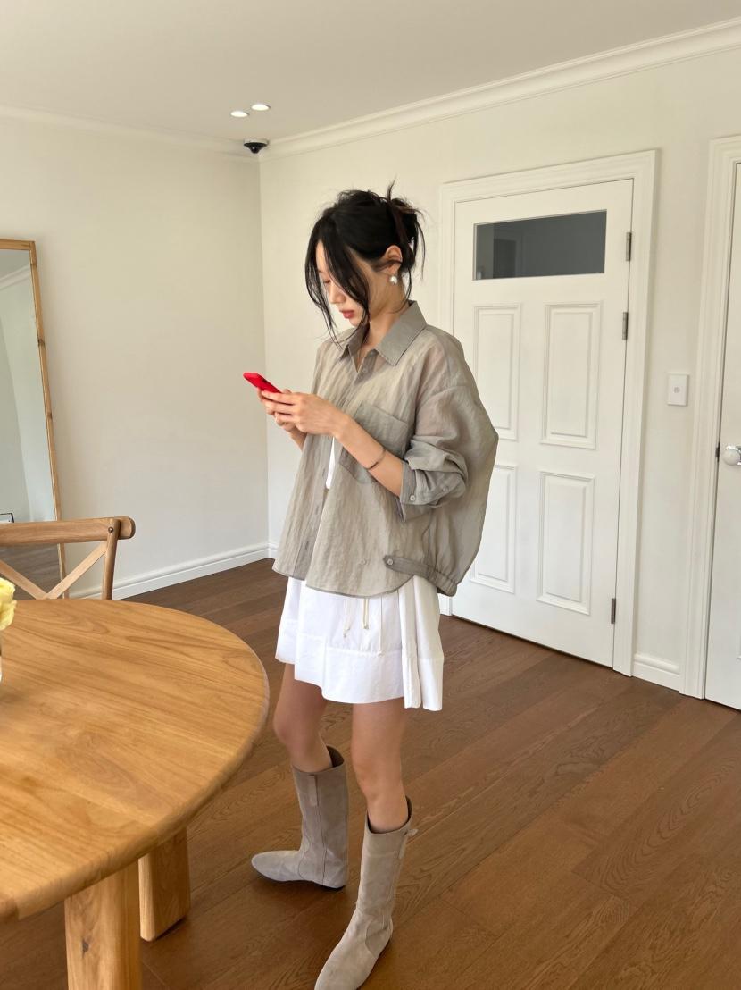 ME MO韓國直郵實拍女裝新品職業人氣襯衫蕾絲衫口袋褶皺ME MO襯衫/蕾絲衫