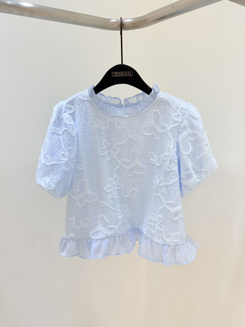 CORAL韓國直郵實拍女士新品時尚26春夏職業襯衫蕾絲衫刺繡CORAL襯衫/蕾絲衫