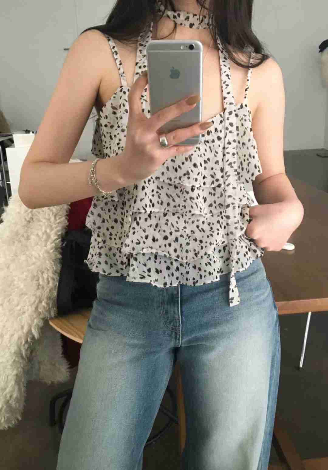 PLEASE/WW東大門實拍女士新款26春夏職業吊帶背心含繩豹紋PLEASE/WW吊帶/背心