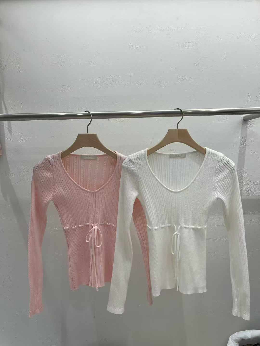 PLEASE/WW韓國直郵女士新款時尚職業熱賣推薦針織衫絲帶PLEASE/WW針織衫