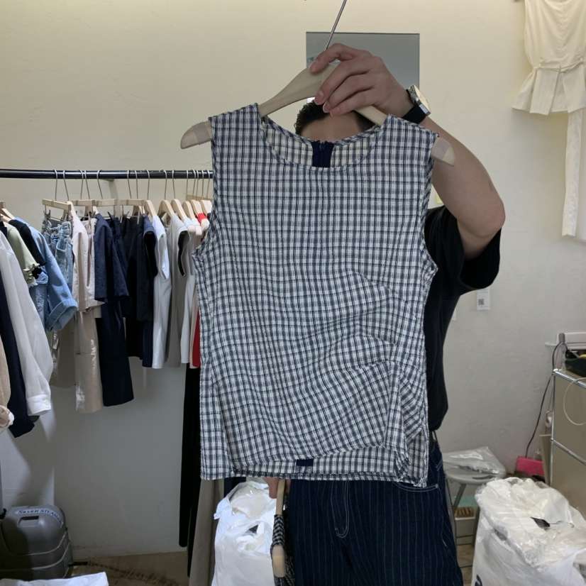 W AND J韓國直郵女裝新款人氣職業26春夏休閑吊帶背心格子W AND J吊帶/背心