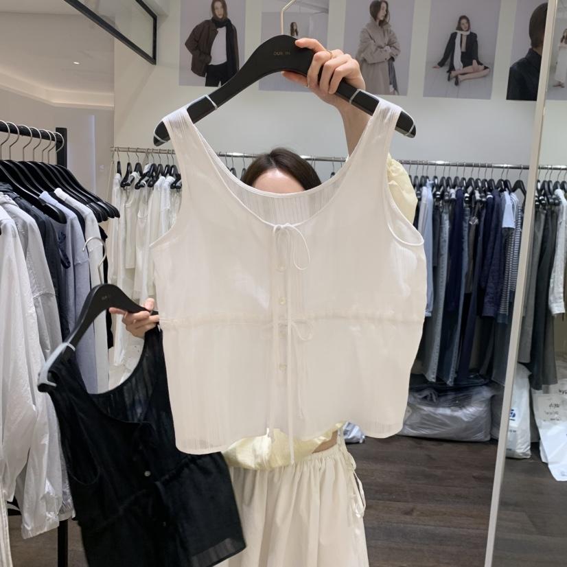 OURIN/THIS IS韓國代購女士新品熱賣人氣吊帶背心褶裥緞OURIN/THIS IS吊帶/背心