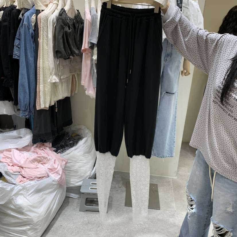 BY FLOW韓國直郵實拍女士新款人氣時尚熱賣休閑褲保暖蕾絲BY FLOW休閑褲