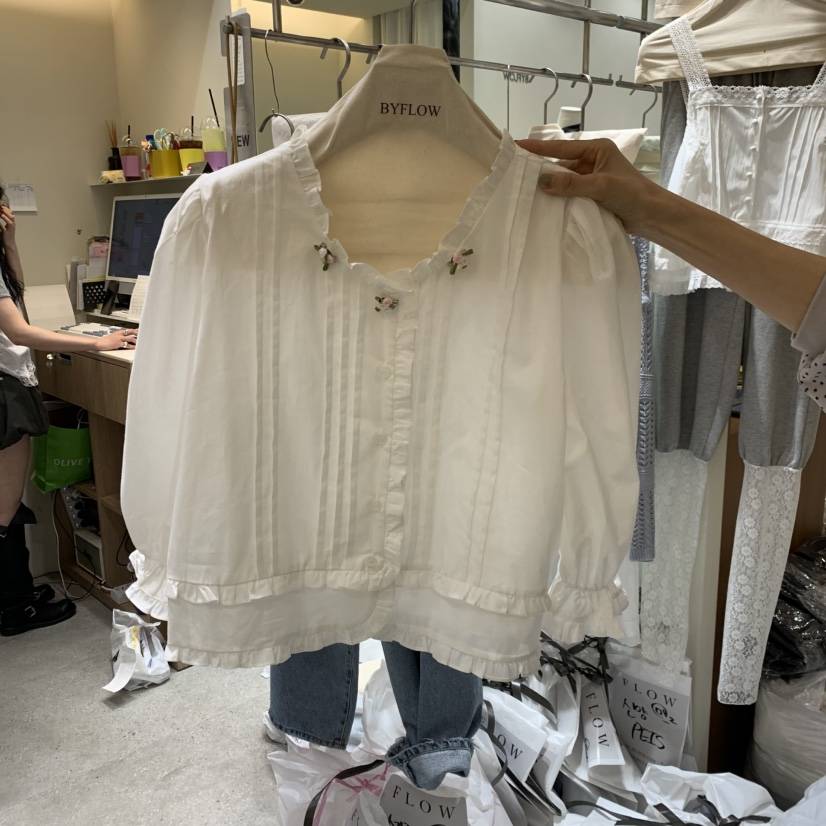 BY FLOW韓國東大門直郵女裝新款休閑熱賣26春夏襯衫蕾絲衫BY FLOW襯衫/蕾絲衫