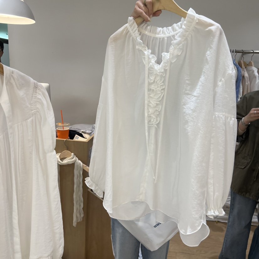 FOREST韓國東大門直郵女裝新品26春夏時尚襯衫蕾絲衫褶皺FOREST襯衫/蕾絲衫