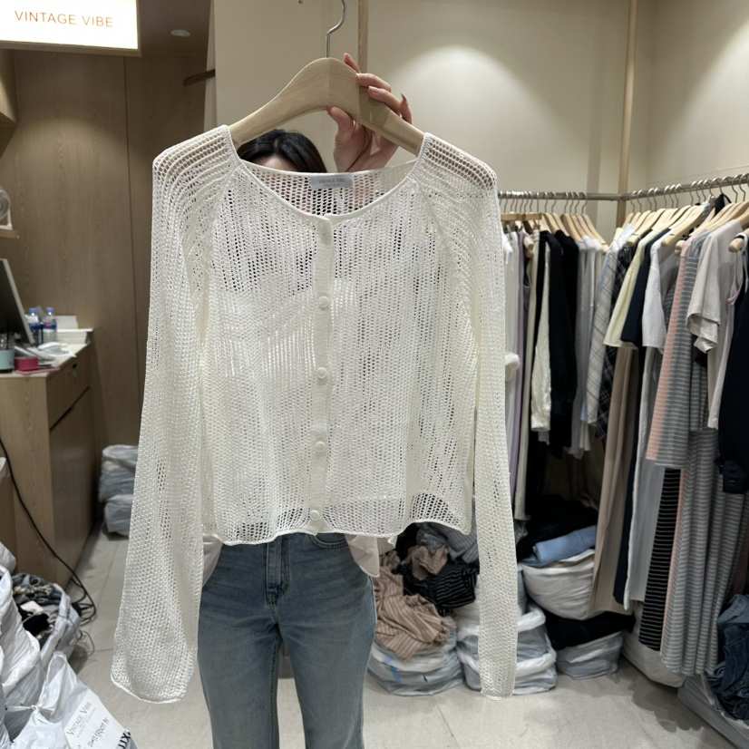 VINTAGE VIBE韓國直郵女士新款26春夏人氣針織衫亞麻開衫VINTAGE VIBE針織衫