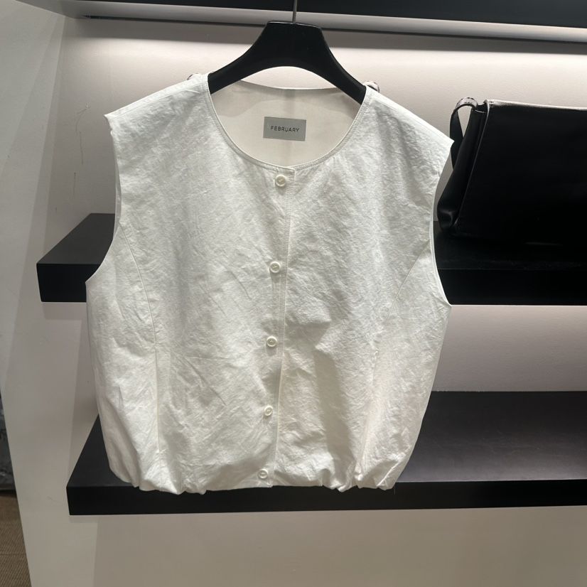 FEBRUARY 11韓國東大門直郵女士新品職業熱賣馬甲褶皺亞麻FEBRUARY 11馬甲