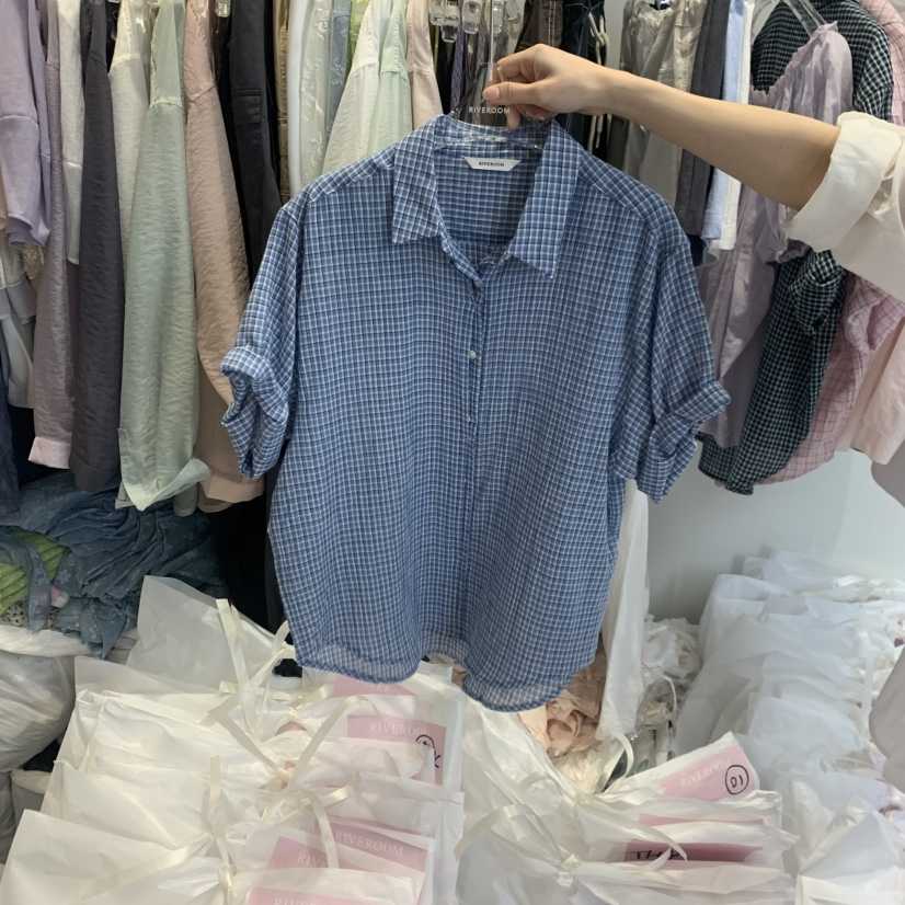 RIVEROOM韓國東大門代購女裝新品人氣26春夏襯衫蕾絲衫格子RIVEROOM襯衫/蕾絲衫