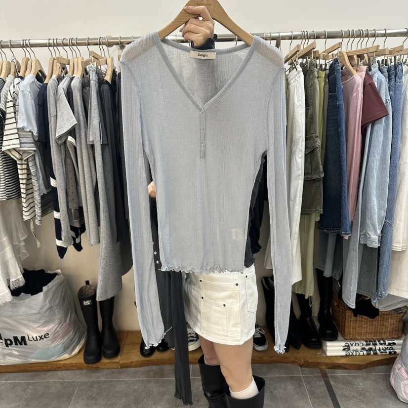 DELIGHT-L韓國東大門直郵女士新款職業長袖T恤不含腰帶天絲DELIGHT-L長袖T恤