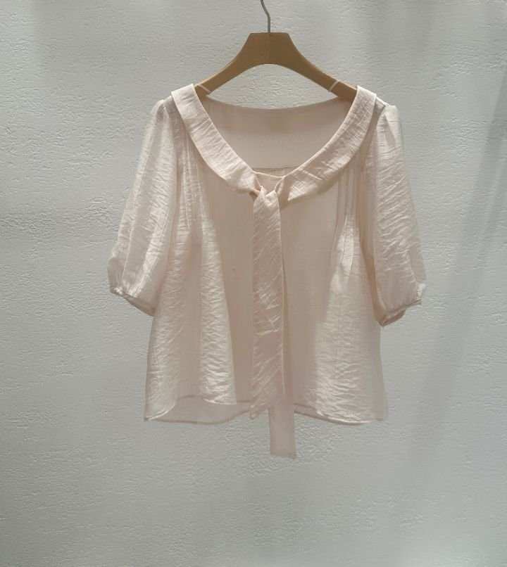 CRONG韓國直郵實拍女裝新款26春夏時尚職業襯衫蕾絲衫褶裥緞CRONG襯衫/蕾絲衫