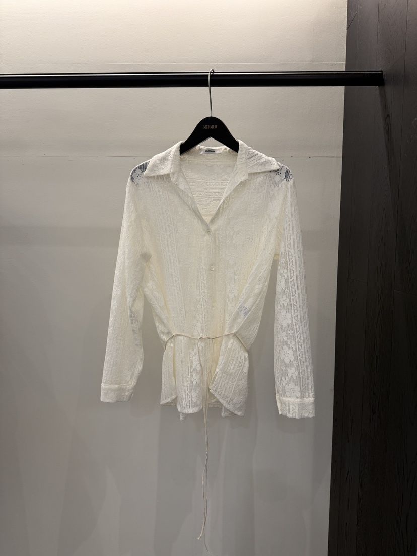 MURMUR韓國東大門代購女裝新品熱賣休閑襯衫蕾絲衫含腰繩MURMUR襯衫/蕾絲衫