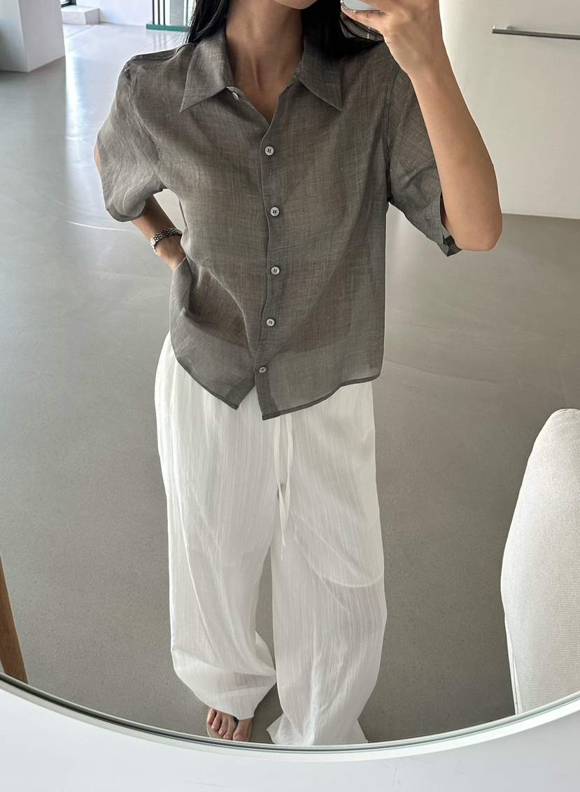 LE VASE韓國直郵實拍女士新品職業人氣襯衫蕾絲衫亞麻布LE VASE襯衫/蕾絲衫