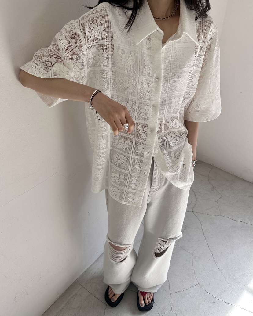 HOWDY/FACT THE NERD韓國代購女裝新款職業襯衫蕾絲衫不含內搭鉤針編織HOWDY/FACT THE NERD襯衫/蕾絲衫