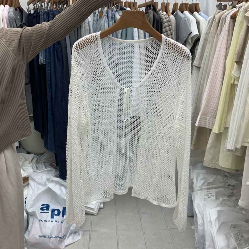 DRESS ROOM韓國直郵女士新品休閑時尚人氣針織衫孔眼絲帶DRESS ROOM針織衫