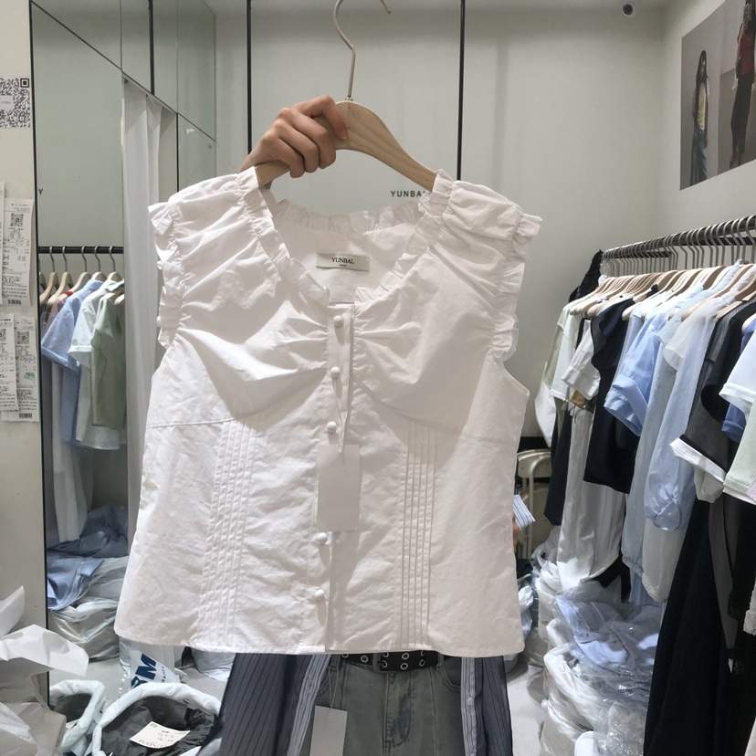 YUNBAL韓國代購女士新品人氣職業時尚襯衫蕾絲衫荷葉邊褶裥YUNBAL襯衫/蕾絲衫