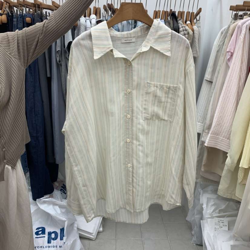 DRESS ROOM韓國代購女士新款人氣26春夏推薦襯衫蕾絲衫條紋DRESS ROOM襯衫/蕾絲衫