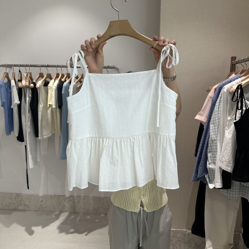 ANDMORE BUTTON韓國代購女士新品時尚休閑熱賣吊帶背心褶皺ANDMORE BUTTON吊帶/背心