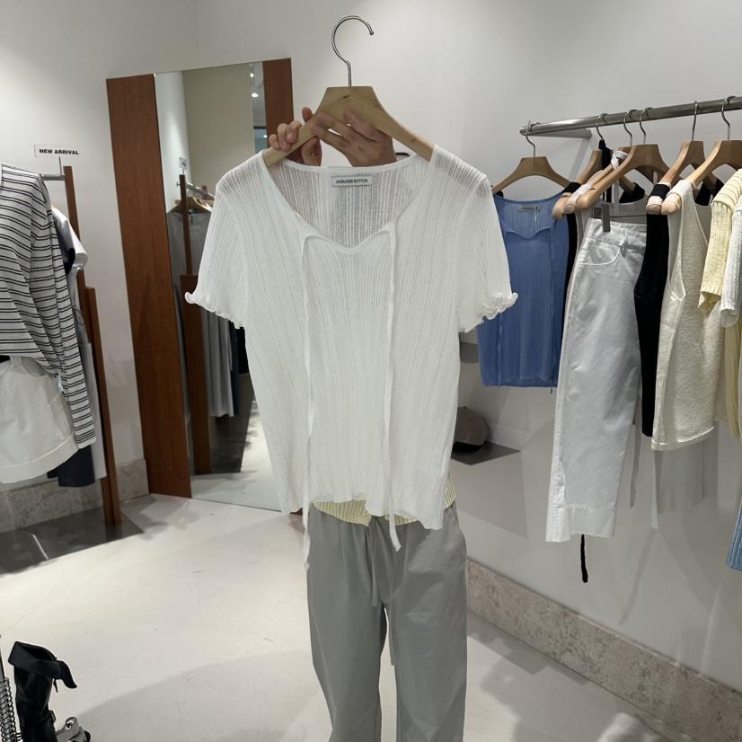 ANDMORE BUTTON韓國東大門代購女士新款時尚針織衫絲帶亞麻ANDMORE BUTTON針織衫