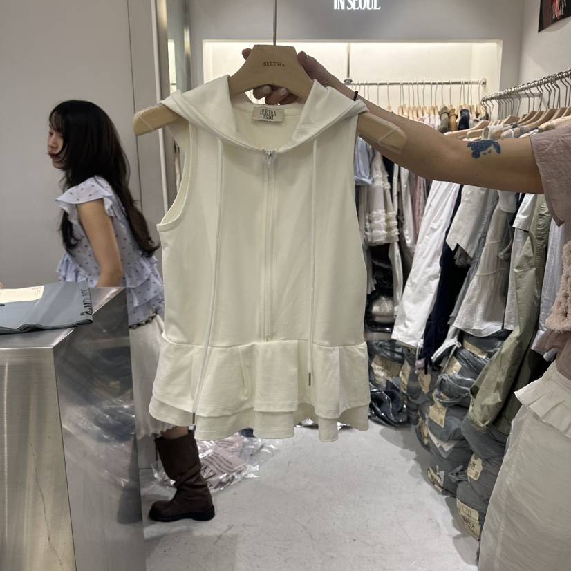 BERTHA韓國東大門直郵女士新品推薦26春夏吊帶背心拉鏈連帽衫BERTHA吊帶/背心