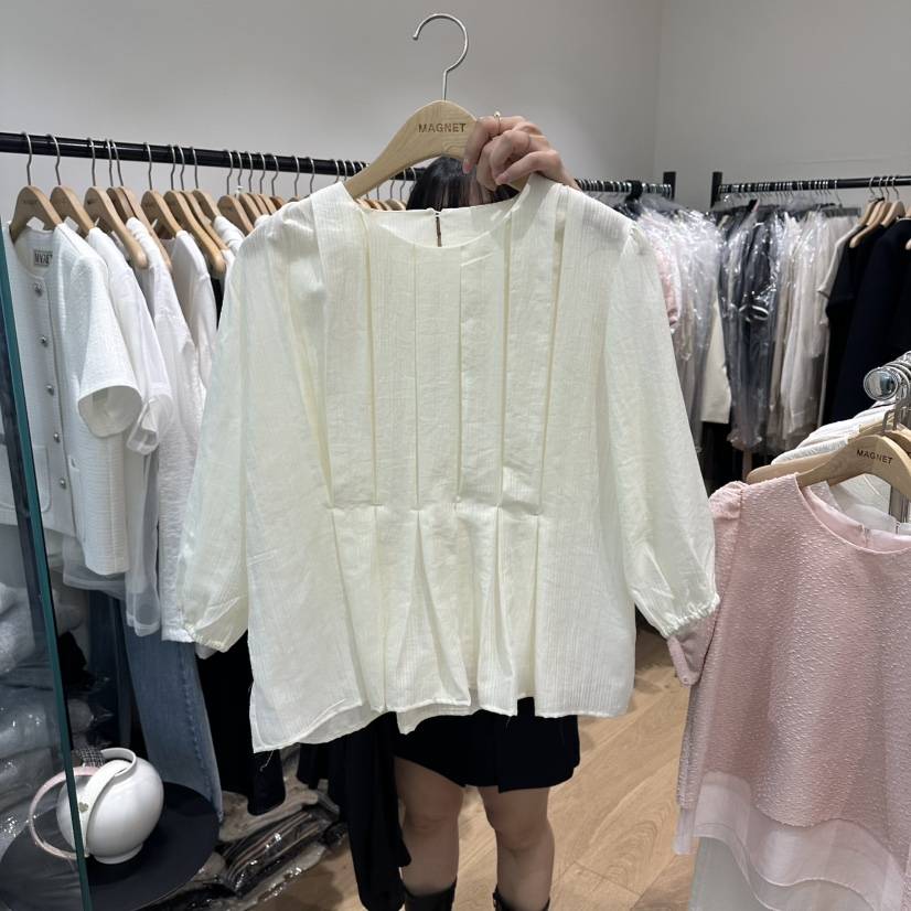 M.G.N韓國東大門直郵女士新款26春夏襯衫蕾絲衫褶裥亞麻MAGNET襯衫/蕾絲衫