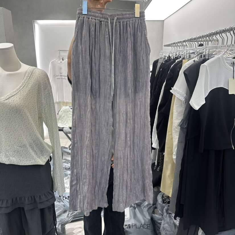 ANDE韓國代購女士新款26春夏人氣熱賣職業休閑褲褶皺紗布Ande休閑褲