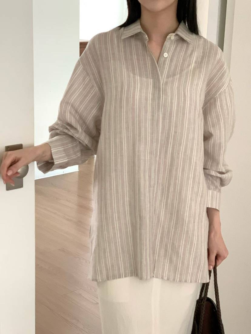 BINUS韓國代購女士新款推薦熱賣26春夏休閑襯衫蕾絲衫亞麻布BINUS襯衫/蕾絲衫