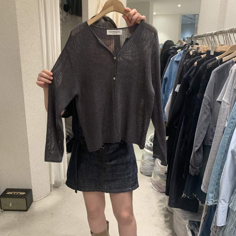 SSEMIENNE韓國東大門直郵女士新款推薦休閑針織衫網眼開衫SSENIQUE/SSEMIENNE針織衫