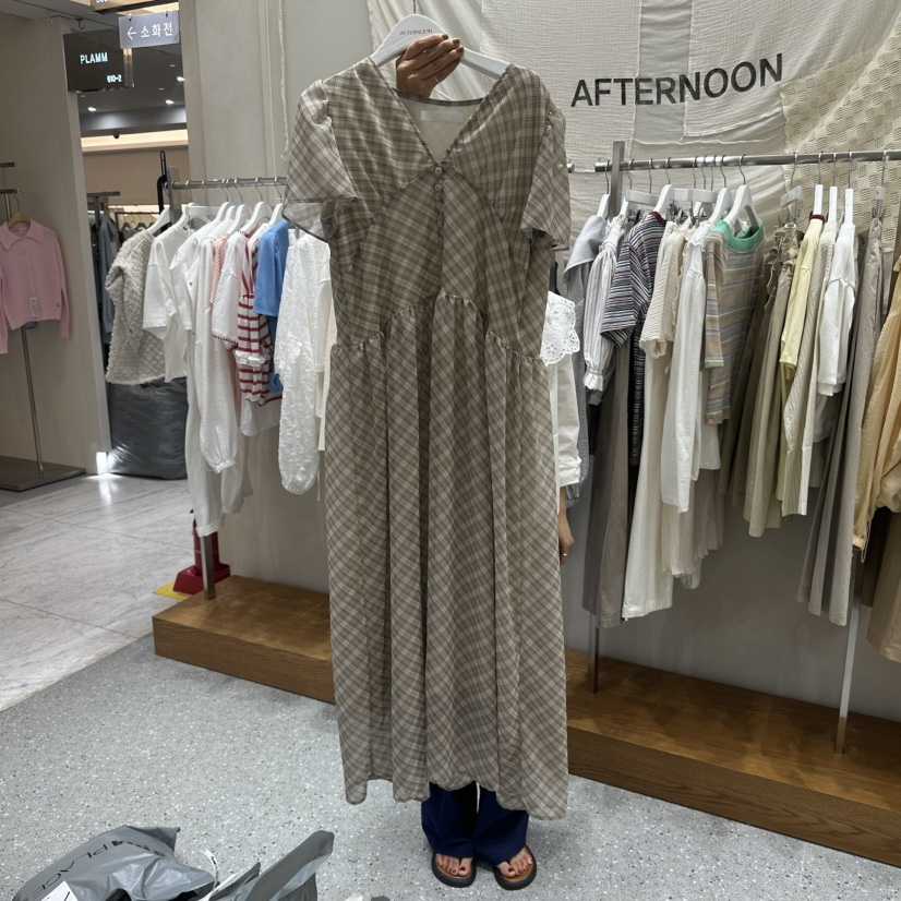AFTERNOON韓國直郵實拍女裝新款時尚推薦熱賣休閑連衣裙格子AFTERNOON連衣裙
