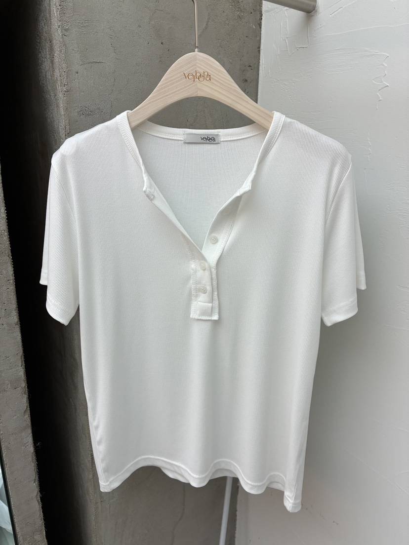 Verbena韓國東大門直郵女裝新款人氣休閑26春夏T恤V領羅紋VerbenaT恤