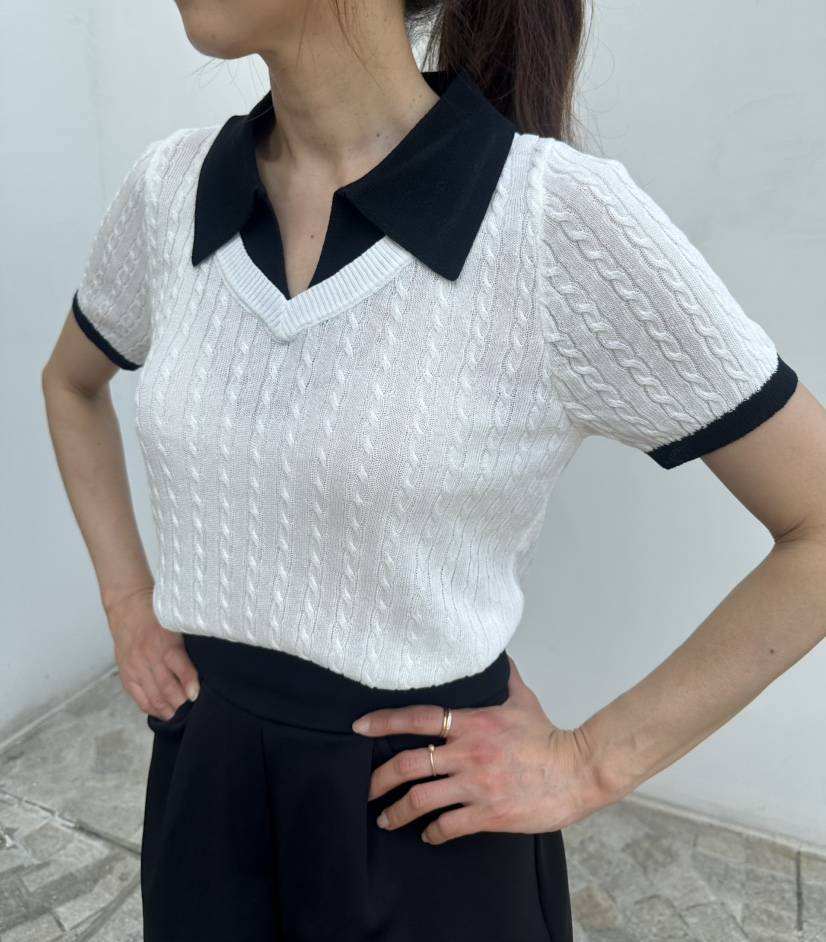 CLASSY-O韓國東大門代購女裝新款人氣針織衫麻花針織撞色CLASSY-O針織衫