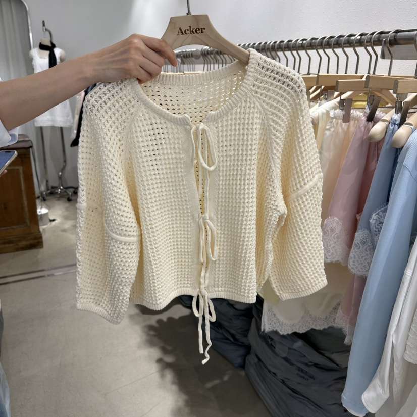 ACKER韓國東大門直郵女裝新品推薦休閑熱賣針織衫絲帶雙面ACKER針織衫