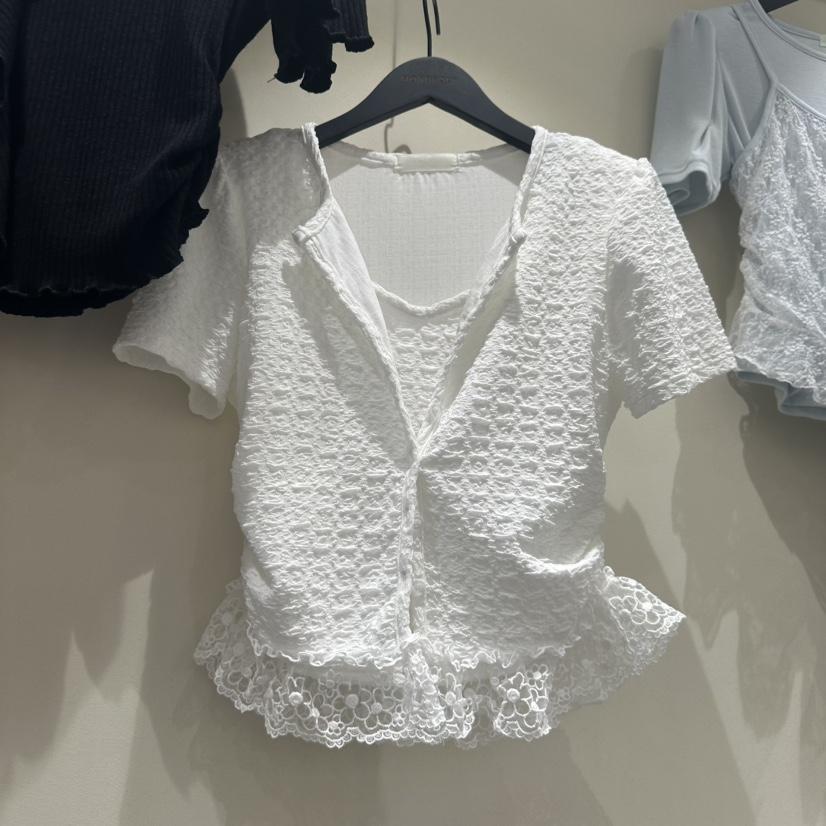 MONOPOLY韓國東大門代購女士新款26春夏，26夏季襯衫蕾絲衫假兩件MONO_POLY襯衫/蕾絲衫