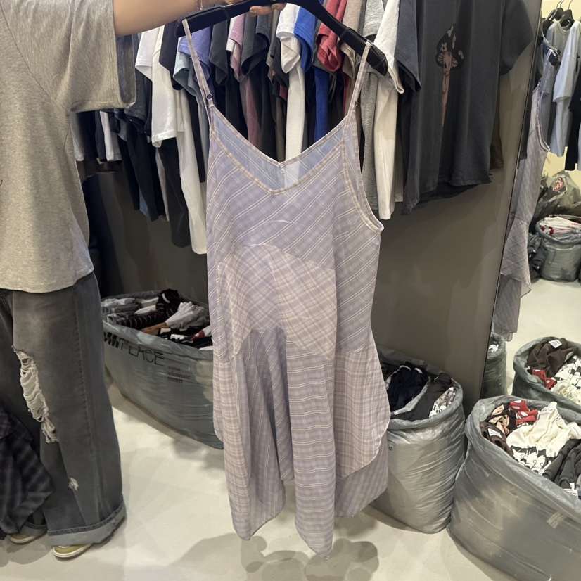 CREDITO韓國代購女裝新款時尚26春夏，26夏季連衣裙格子雪紡CREDITO連衣裙