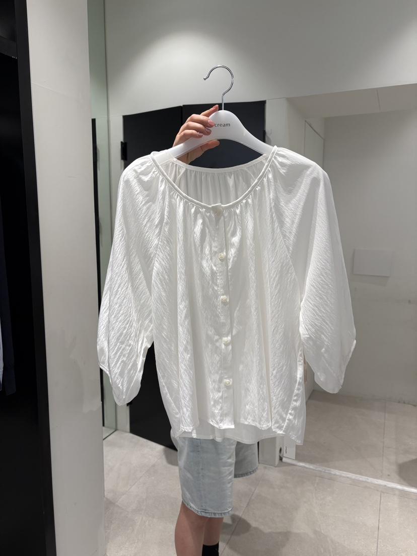 CREAM-P韓國東大門代購女裝新款休閑時尚襯衫蕾絲衫褶皺CREAM-P襯衫/蕾絲衫