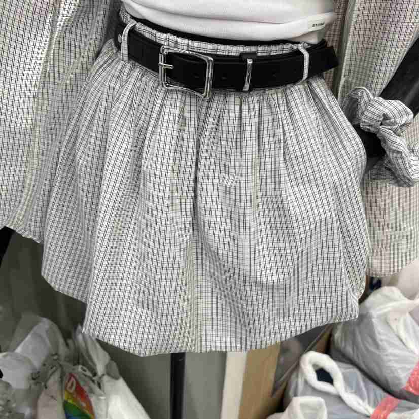 D2/A2東大門實拍韓國女裝新款熱賣26春夏，26夏季短裙不含腰帶格子D2/A2短裙