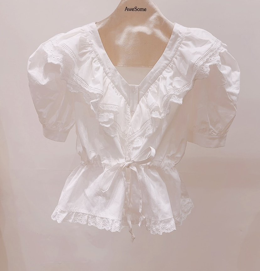 AWESOME-P韓國直郵女裝新品時尚熱賣休閑襯衫蕾絲衫棉質AWESOME-P襯衫/蕾絲衫