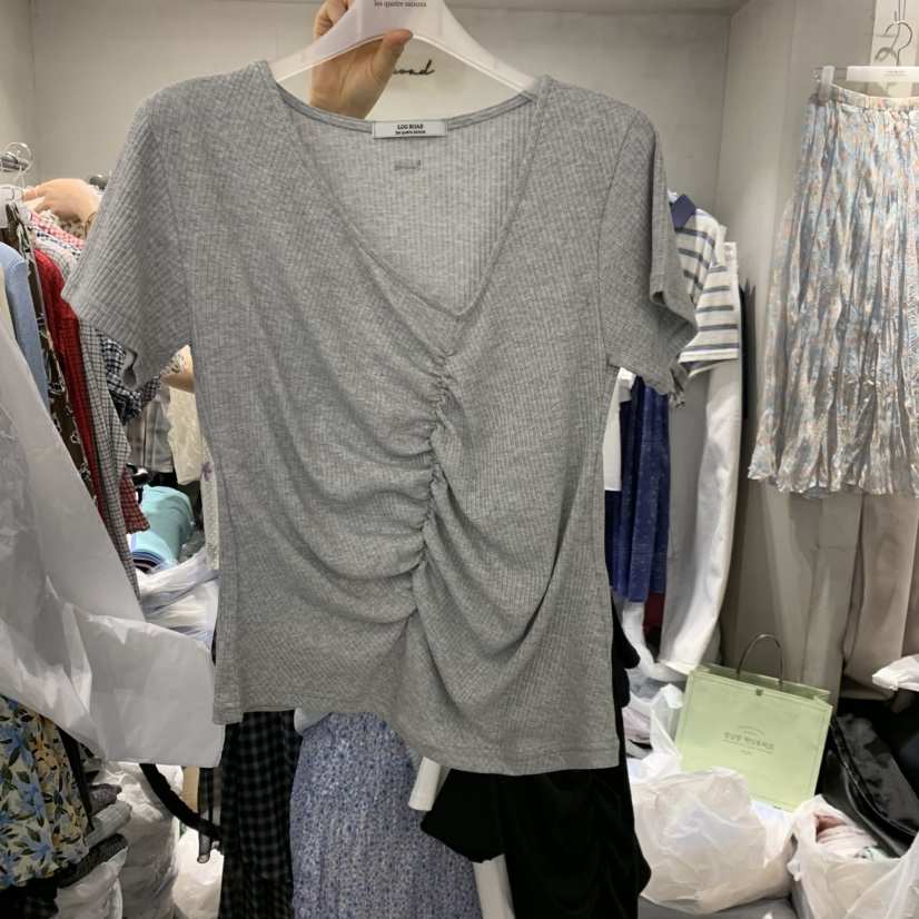 LOGROAD韓國直郵女裝新款職業熱賣時尚休閑人氣推薦T恤褶皺LOG ROADT恤