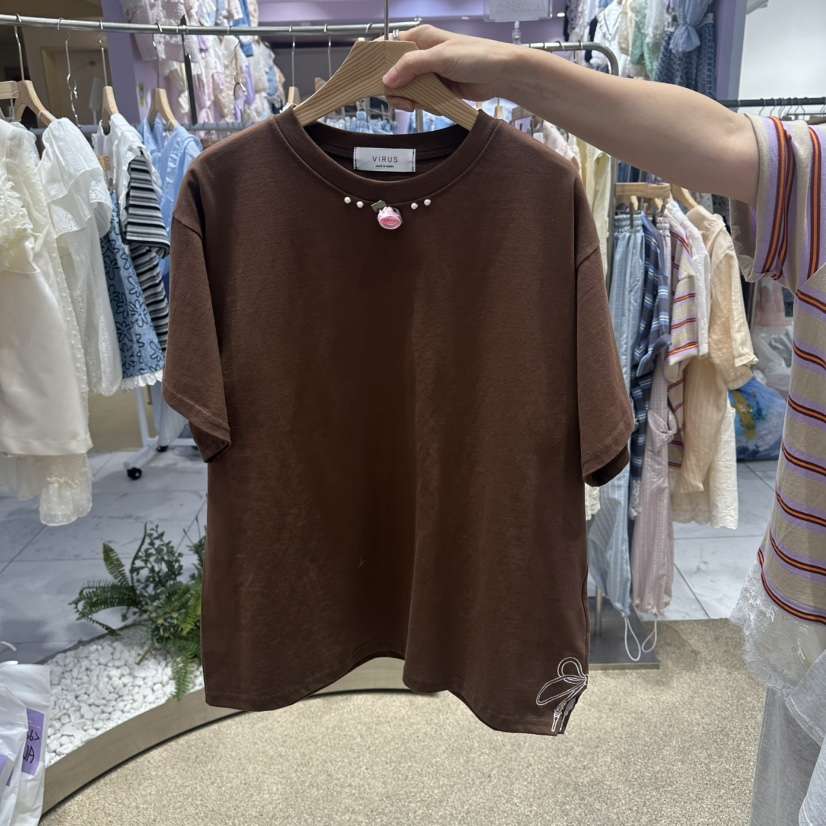 VIRUS韓國代購女裝新款時尚休閑推薦職業人氣26春夏，26夏季T恤絲帶VIRUST恤
